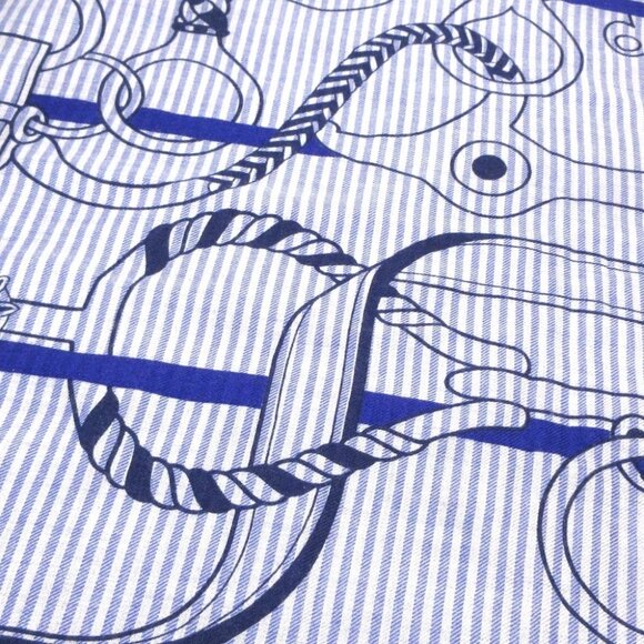 Auth HERMES Carres 140/Carre Geant - Blue Light gray Cashmere Silk Scarf - Picture 3 of 5